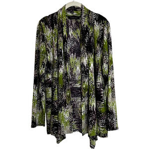 Evan Picone Black Label Womens Open Front Slinky Knit Cardigan Small Green Print